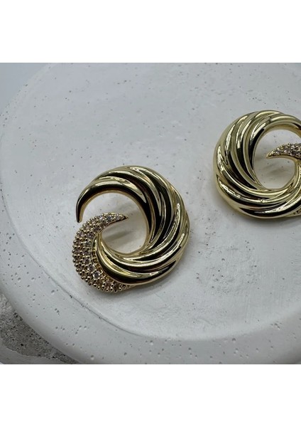 Özel Seri Zirkon Taş Detay Büyük Küpe - Gold fiyatları