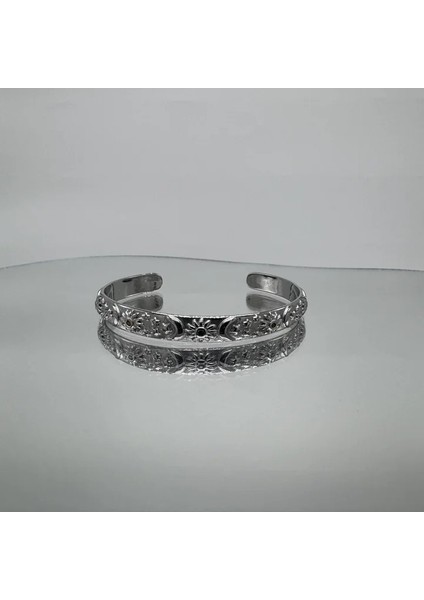 Özel Seri Çelik Yaz Temalı Silver Kelepçe Bileklik - Silver