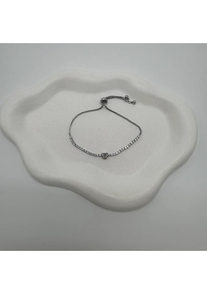 Özel Seri Silver Kalp Detay Su Yolu Bileklik - Silver
