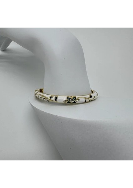 Özel Seri Beyaz-Yeşil Çiçekli Mineli Kelepçe - Gold fiyatları