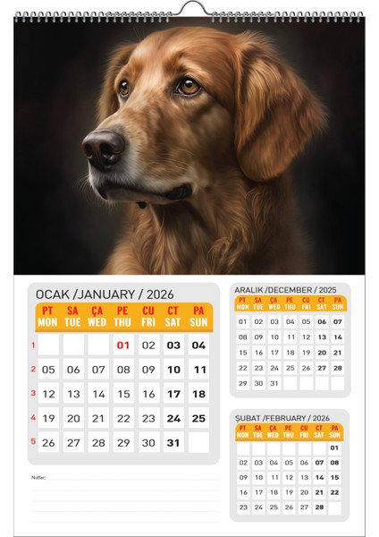 2026 Köpek Duvar Takvimi 33X48 Cm-Planlamalı Model Seçeneği ile