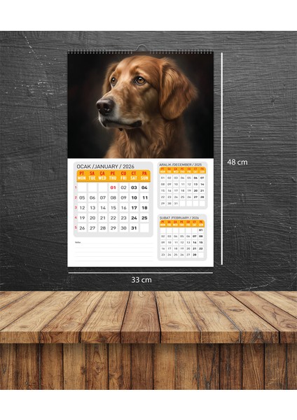 2026 Köpek Duvar Takvimi 33X48 Cm-Planlamalı Model Seçeneği ile