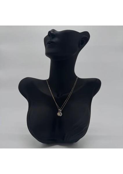 Çelik Taşlı Güneş ve Ay Çift Arkadaşlık Kolyesi - Gold-Silver