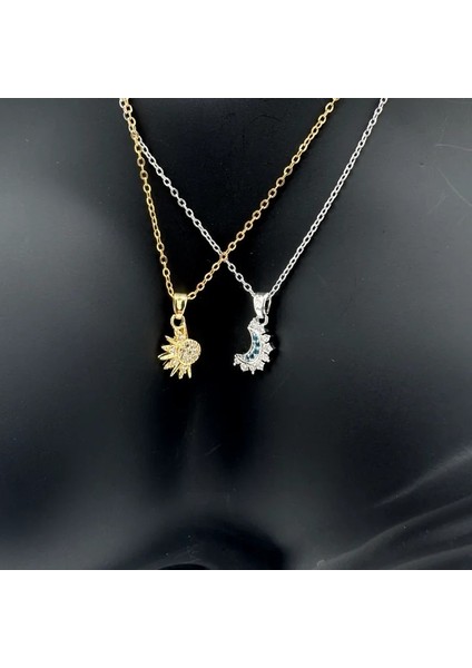 Çelik Taşlı Güneş ve Ay Çift Arkadaşlık Kolyesi - Gold-Silver fiyatları