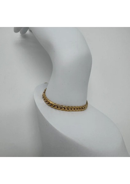Çelik Gold Unisex Kalın Zincir Detay Bileklik - Gold