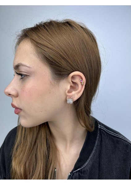 Zirkon Taşlı, Baget Model, Paslanmaz Çelik Küpe 65, Altın Renk fiyatları