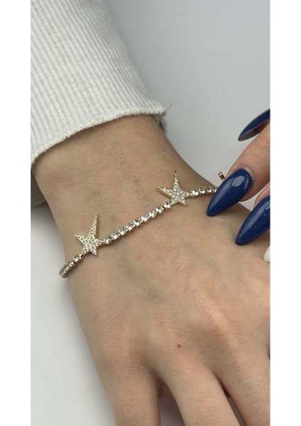 Zirkon Taşlı, Su Yolu, Yıldız Figürlü Paslanmaz Çelik Zincir Bileklik 469