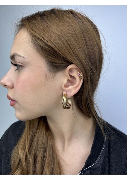 Çoklu Halka Model, Paslanmaz Çelik Küpe 23, Altn Renk, Çap 30mm fiyatları