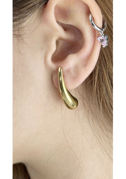 Küpe, Kararmayan Paslanmaz Çelik, Uzun Damla Model, Altın Renk, Model614