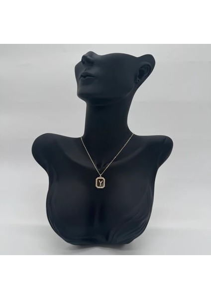 Özel Seri Y Harfi Taş Detaylı Gold Kolye - Gold