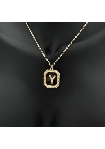 Özel Seri Y Harfi Taş Detaylı Gold Kolye - Gold fiyatları