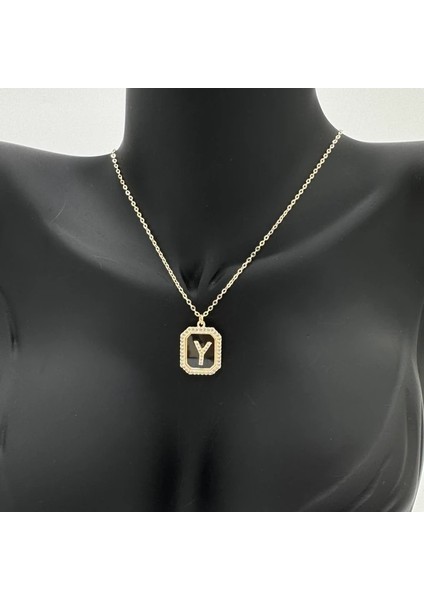 Özel Seri Y Harfi Taş Detaylı Gold Kolye - Gold modelleri