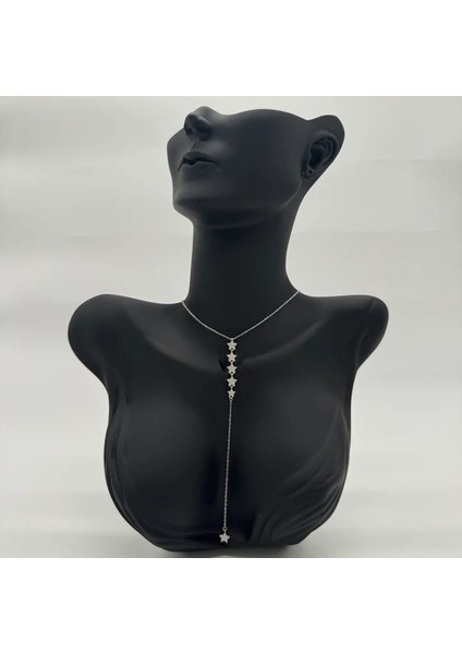 Çelik Silver Taşlı Yıldız Model Y Kolye - Silver