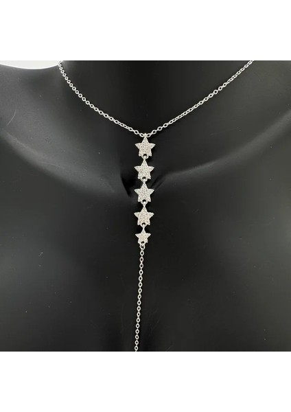 Çelik Silver Taşlı Yıldız Model Y Kolye - Silver fiyatları