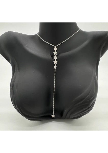 Çelik Silver Taşlı Yıldız Model Y Kolye - Silver modelleri