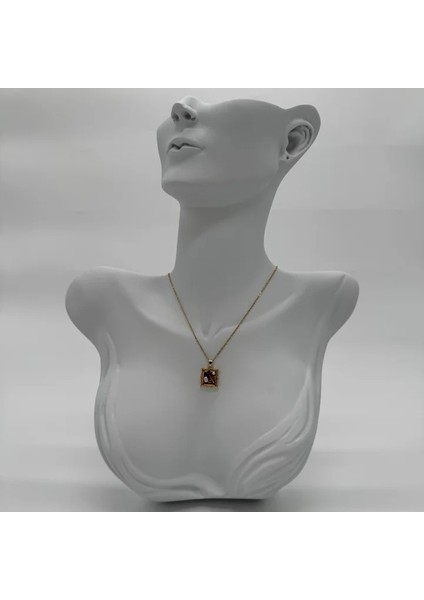 Çelik Vintage Sanat Kolye Serisi: Kırmızı Tablo Çiçek Detay - Gold