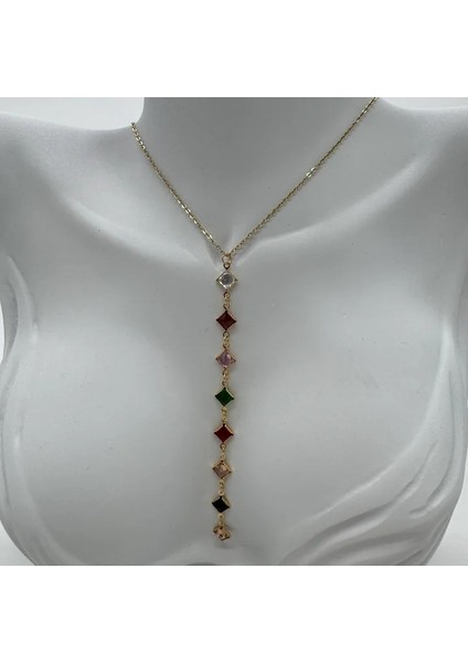 Çelik Renkli Kare Model Gold Y Kolye - Gold modelleri