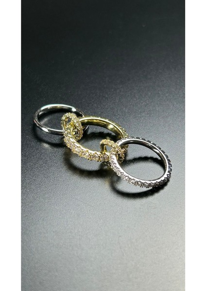 Zirkon Taşlı, Üçlü Yüzük 174, Gümüş ve Altın Renk, Ölçü 18mm fiyatları