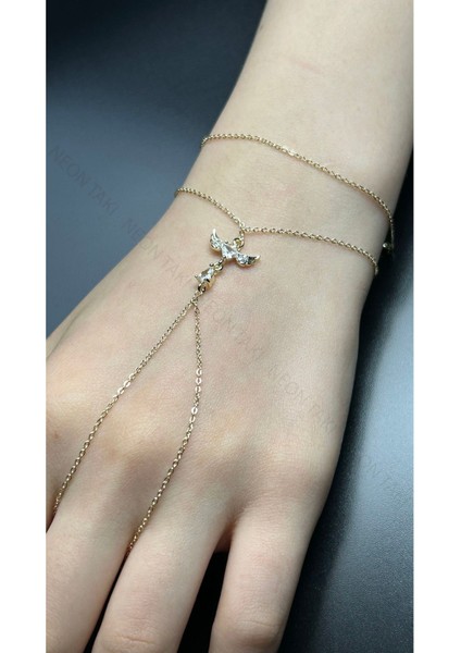 Zirkon Taşlı, Anka Kuşu Figürlü Şahmeran 17, Altın Renk