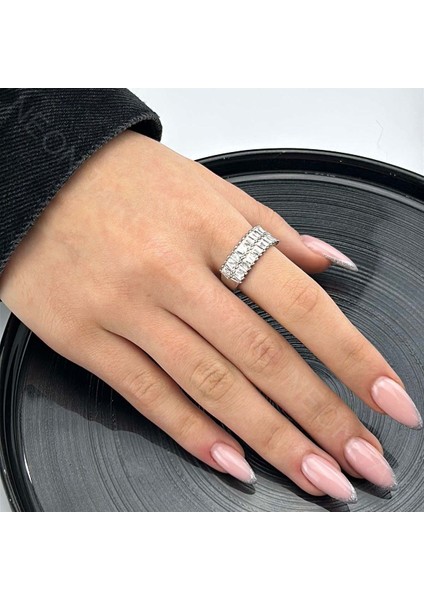 Zirkon Taşlı Yüzük 44, Gümüş Renk, Ayarlanabilir