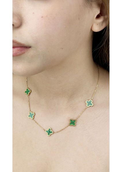 Van Figürlü, Paslanmaz Çelik Kolye 90, Zincir Altn, Figür Yeşil Renk