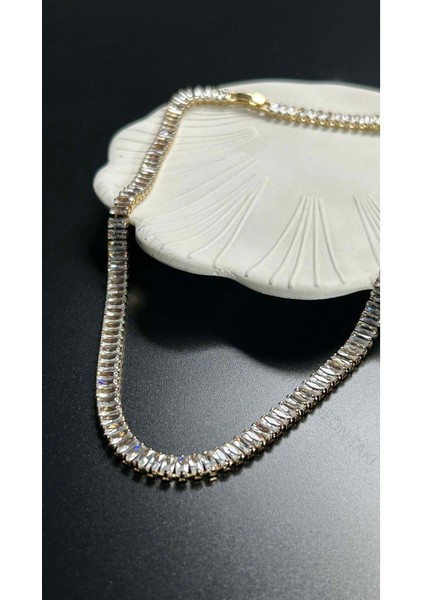 Su Yolu, Zirkon Taşlı, Paslanmaz Çelik Kolye 105, Altın Renk