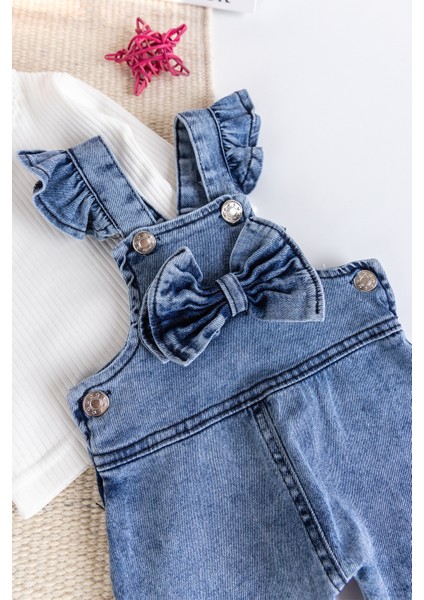 Fiyonklu Kız Bebek Kot Salopet Tulum Set modelleri