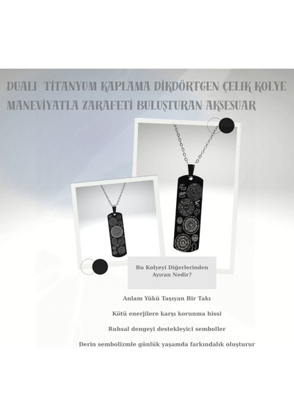 Dualı Titanyum Kaplama Dikdörtgen Çelik Kolye Maneviyatla Zarafeti Buluşturan Aksesuar fiyatları