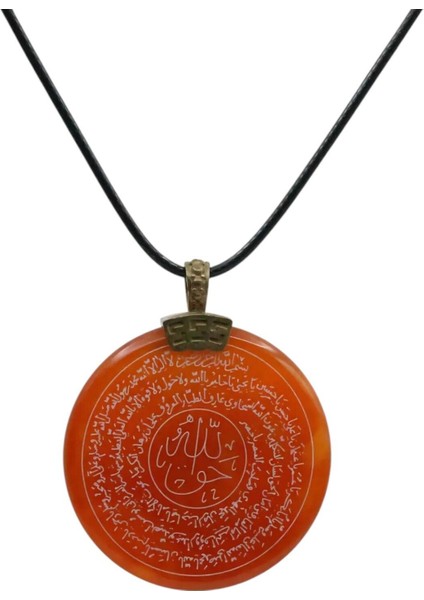 Kırmızı Akik Taşı Hakkani Mührü Yazılı Doğaltaş Kolye