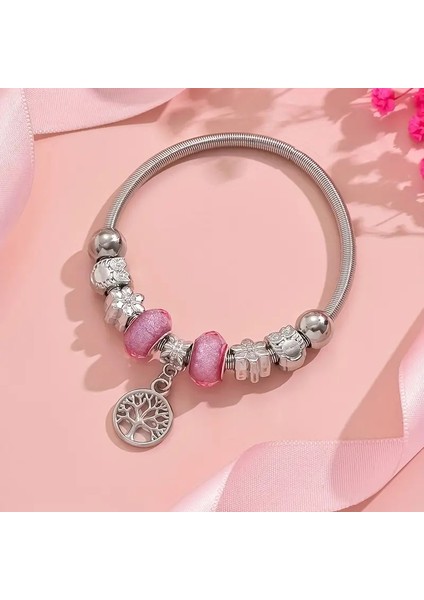 Pandora Tarz , Pembe Hayat Agacı Sevgi Temalı Charmlı Bileklik, Ahşap Kutu Içerisinde fırsatları