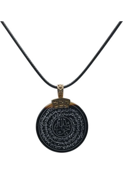 Siyah Akik Taşı Hakkani Mührü Yazılı Doğaltaş Kolye modelleri