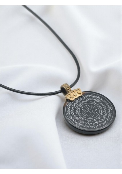 Siyah Akik Taşı Hakkani Mührü Yazılı Doğaltaş Kolye indirimleri
