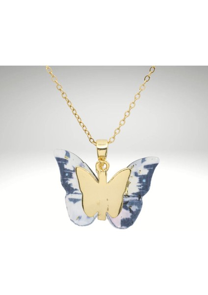 Kadın Renkli Kelebek Model Paslanmaz Çelik Kolye Işıltılı ve Zarif Tasarım 45 cm Zincirli modelleri