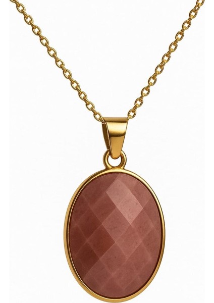 Rodonit Taşı Oval Kolye 45 cm Zincir 8 gr Unisex Doğal Taş Hediye modelleri