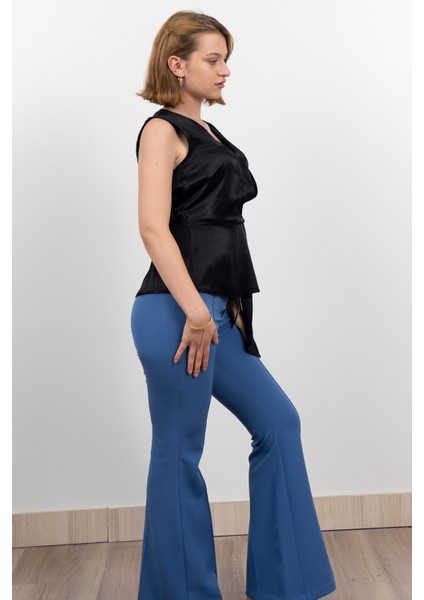 Yan Kuşak Dataylı V Yaka Kolsuz Bluz 70028 fiyatları