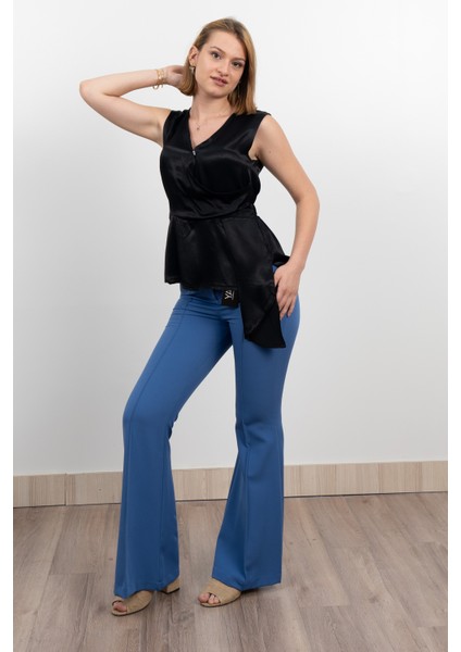 Yan Kuşak Dataylı V Yaka Kolsuz Bluz 70028 fırsatları