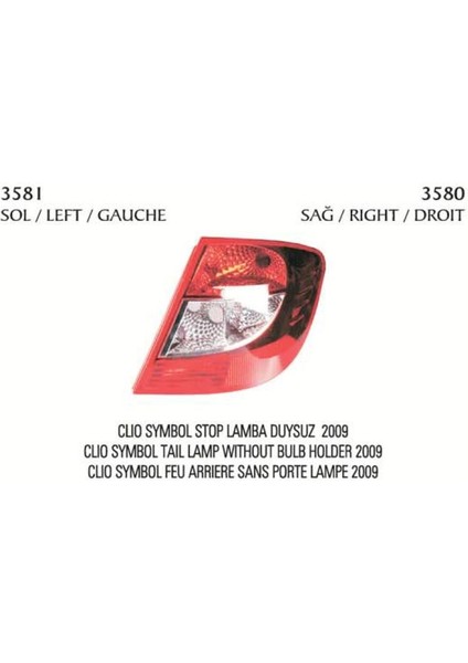 PLK-3581 - Stop Lambası Sol Clıo Iı Symbol Thalıa 09> Duysuz