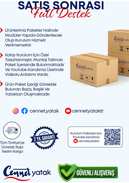 Melisa Çift Kişilik Sandıklı Baza + Full Ortopedik Antibakteriyel Paket Yaylı Visco Yatak + Başlık 3 lü Set