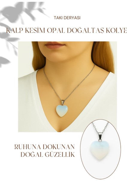 Kalp Kesim Opal Taşı Kolye Paslanmaz Zincirli Doğal Taş Hediye Kolye fiyatları