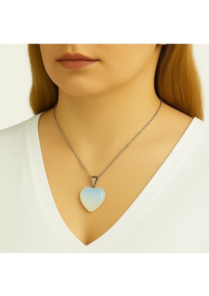 Kalp Kesim Opal Taşı Kolye Paslanmaz Zincirli Doğal Taş Hediye Kolye modelleri