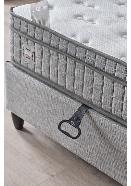 Melisa Tek Kişilik Sandıklı Baza + Full Ortopedik Antibakteriyel Visco Yatak + Başlık 3 lü Set - 90X190-Gri