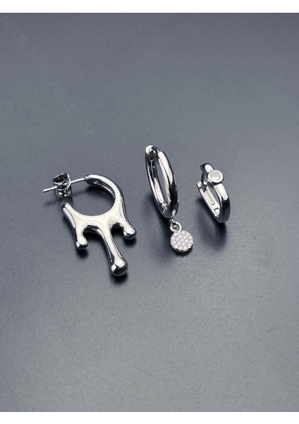 Küpe, Zirkon Taşlı, Çoklu, Damlayan Lav Detaylı, Gümüş Renk, Model577 fiyatları