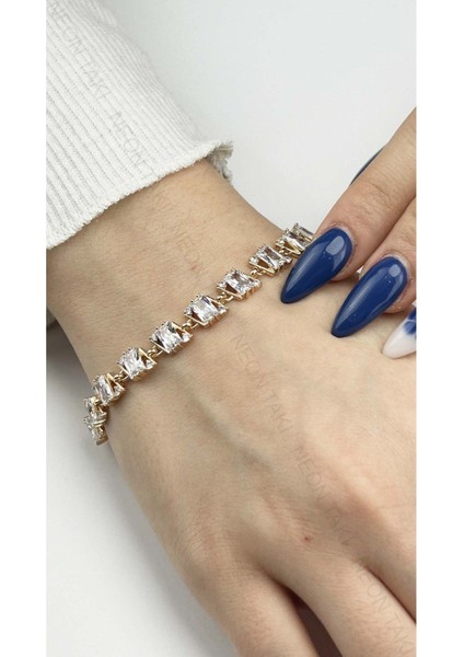 Su Yolu, Zirkon Taşlı, Altın Kaplama Zincir Bileklik 367, Pembe (ROSE) Renk