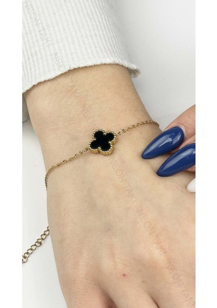 Paslanmaz Çelik Zincir Bileklik 381, Zincir Altın Renk, Van Figür Siyah Renk