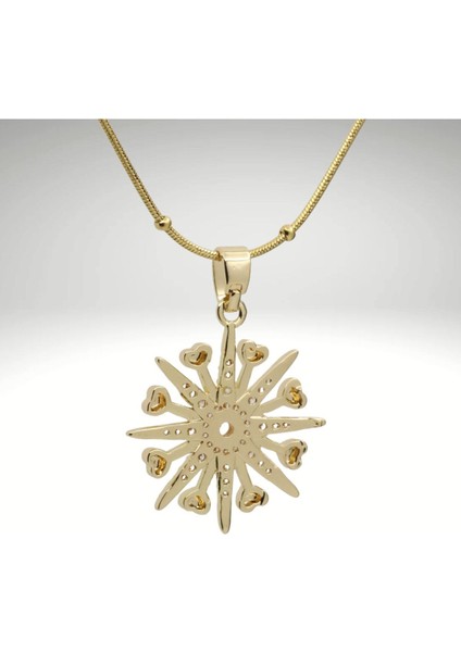 Altın Renkli Kalp Detaylı Yıldız Motifli Paslanmaz Çelik Kolye Taşlı Işıltılı Tasarım modelleri