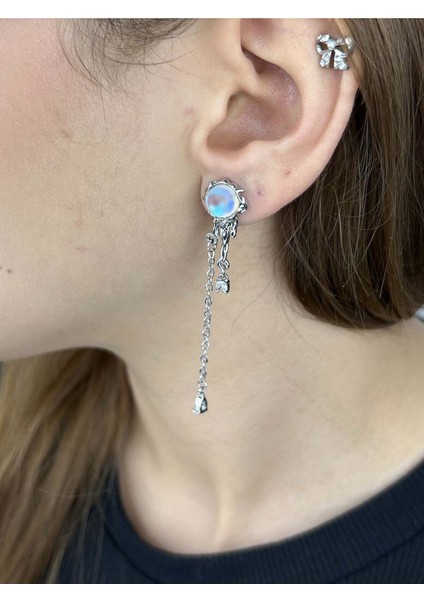 Zirkon Taşlı, Yıldız Figürlü, Küpe 516, Gümüş Renk