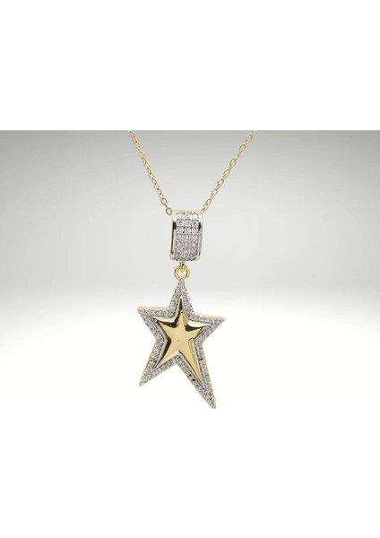 Kadın Altın Renk Paslanmaz Çelik Yıldız Taşlı Parlak Kolye Zincirli Hediye Seçeneği fiyatları