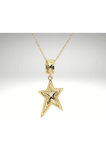 Kadın Altın Renk Paslanmaz Çelik Yıldız Taşlı Parlak Kolye Zincirli Hediye Seçeneği modelleri