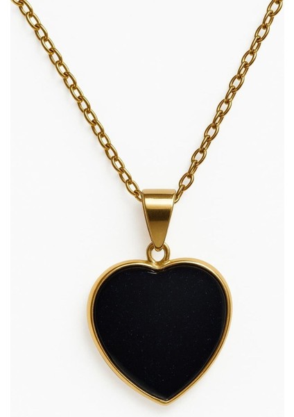 Kalp Kesim Yıldız Taşı Kolye Paslanmaz Çelik Altın Kaplama Zincirli Lacivert Renk Doğal Taş Takı fırsatları