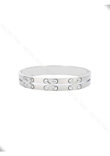 Zirkon Taşlı, Paslanmaz Çelik Kelepçe Bileklik 29, Gümüş Renk modelleri